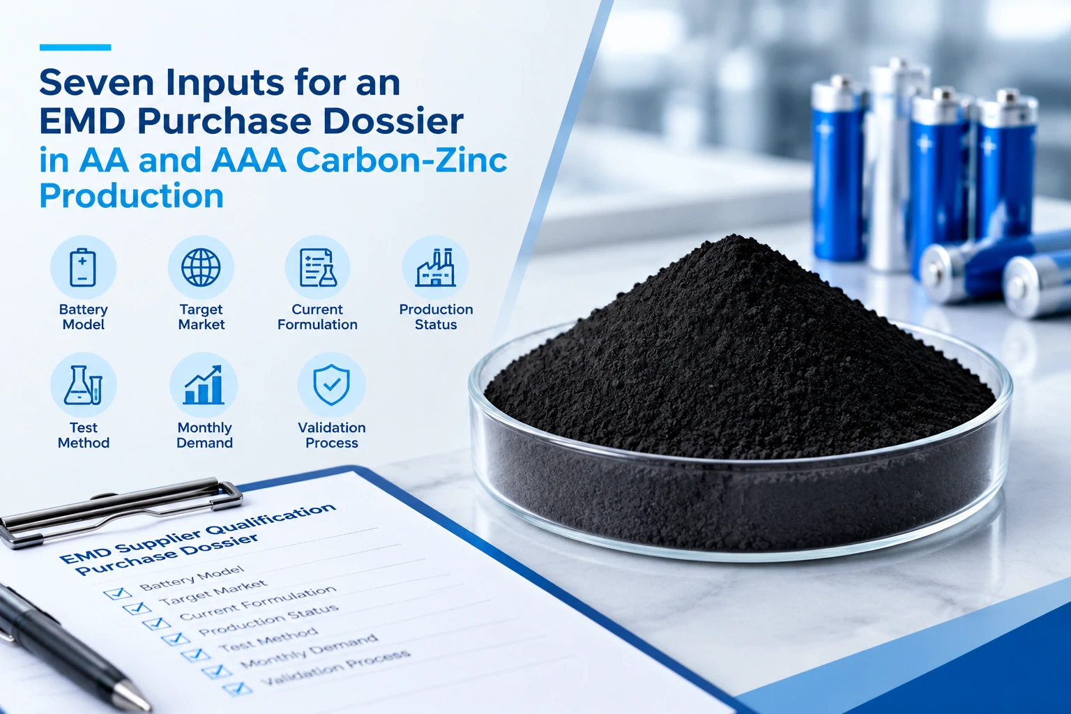 Seven Inputs for an EMD Purchase Dossier in AA and AAA Carbon-Zinc Production